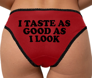 I Taste As Good As I Look Bikini - Red with Black Lace