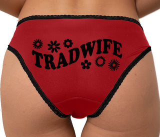 Tradwife - Flower Print Bikini - Red with Black Lace