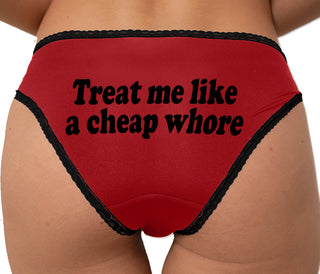 Treat Me Like A Cheap Whore Bikini - Red with Black Lace