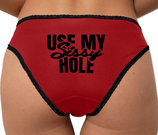 Use My Sissy Hole Bikini - Red with Black Lace