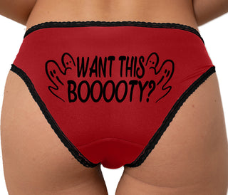 Want This Booty - Cute Ghosts Bikini - Red with Black Lace