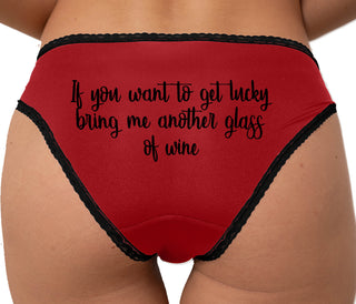 If You Want To Get Lucky Bring Me Another Glass Of Wine Bikini - Red with Black Lace