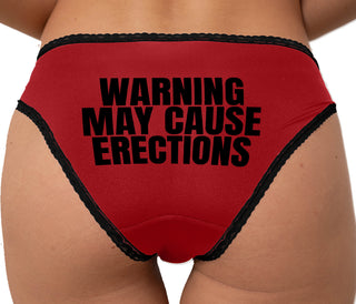 Warning May Cause Erections Bikini - Red with Black Lace