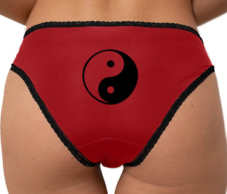 Yin Yang Symbol Bikini - Red with Black Lace