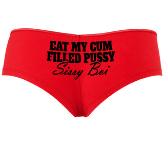 Eat My Cum Filled Pussy Sissy Boi - Red Boyshort