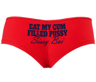 Eat My Cum Filled Pussy Sissy Boi - Red Boyshort
