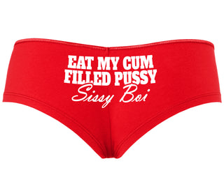 Eat My Cum Filled Pussy Sissy Boi - Red Boyshort