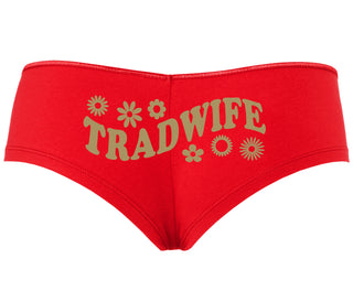TradWife - Flower Design - Red Boyshort