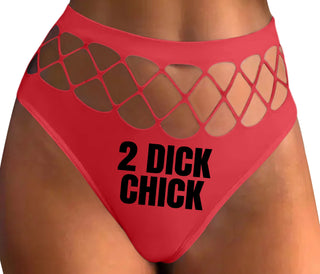 2 Dick Chick - Red Fishnet Thong