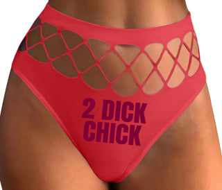 2 Dick Chick - Red Fishnet Thong