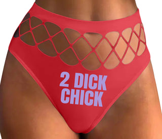 2 Dick Chick - Red Fishnet Thong