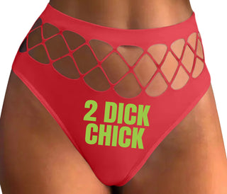 2 Dick Chick - Red Fishnet Thong