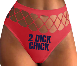 2 Dick Chick - Red Fishnet Thong