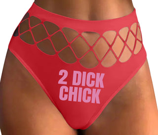 2 Dick Chick - Red Fishnet Thong