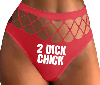 2 Dick Chick - Red Fishnet Thong