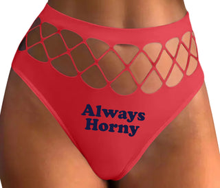 Always Horny - Red Fishnet Thong
