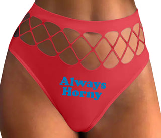 Always Horny - Red Fishnet Thong