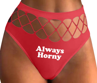 Always Horny - Red Fishnet Thong