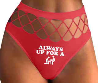 Always Up For A Threesome - Red Fishnet Thong