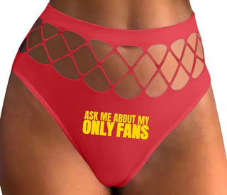 Ask Me About My Only Fans - Red Fishnet Thong