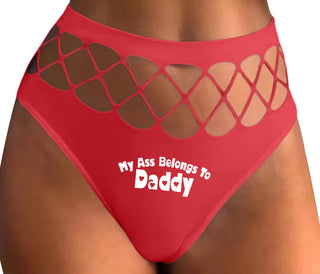 My Ass Belongs To Daddy - Red Fishnet Thong