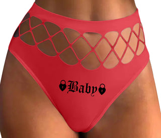 Baby Goth Look With Locks - Red Fishnet Thong