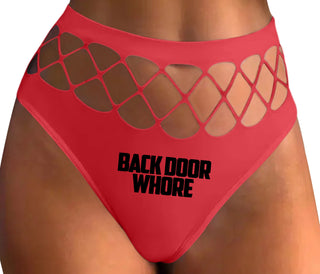 Back Door Whore - Red Fishnet Thong