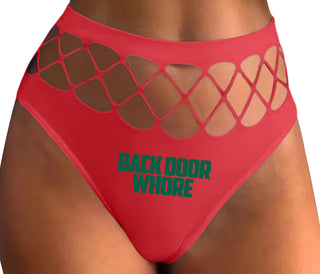 Back Door Whore - Red Fishnet Thong