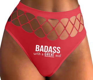 BadAss With a Great Ass - Red Fishnet Thong