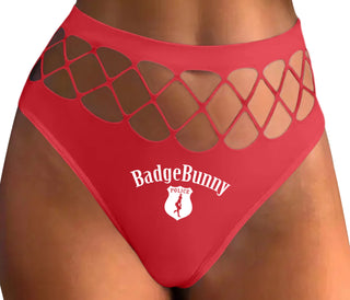 Badge Bunny for LEO Wife or Girlfriend - Red Fishnet Thong