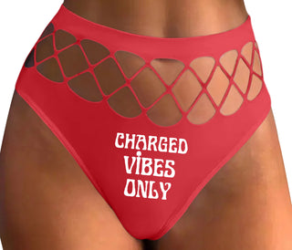 Charged Vibes Only - Red Fishnet Thong