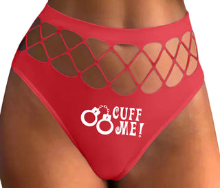Cuff Me - Cute Handcuff Design - Red Fishnet Thong