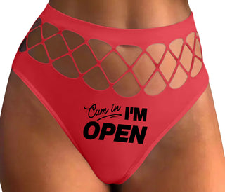 Cum In I'm Open - Red Fishnet Thong