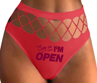 Cum In I'm Open - Red Fishnet Thong