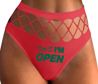 Cum In I'm Open - Red Fishnet Thong