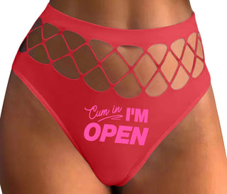 Cum In I'm Open - Red Fishnet Thong