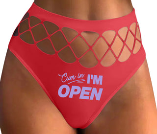 Cum In I'm Open - Red Fishnet Thong