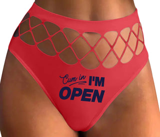 Cum In I'm Open - Red Fishnet Thong