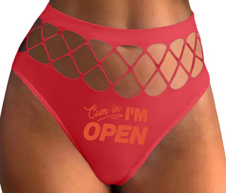 Cum In I'm Open - Red Fishnet Thong