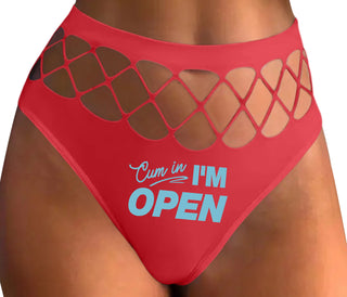 Cum In I'm Open - Red Fishnet Thong
