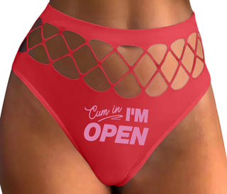 Cum In I'm Open - Red Fishnet Thong