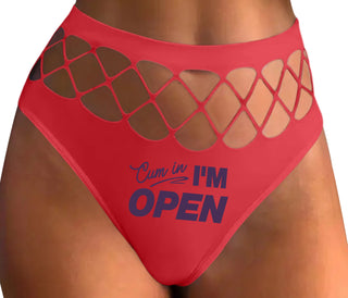 Cum In I'm Open - Red Fishnet Thong