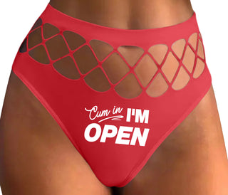 Cum In I'm Open - Red Fishnet Thong