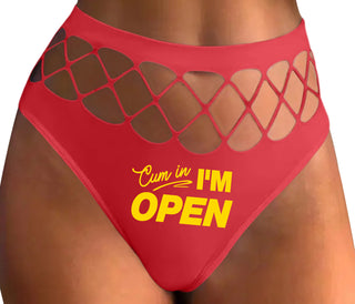 Cum In I'm Open - Red Fishnet Thong