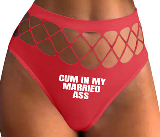Cum In My Married Ass - Red Fishnet Thong
