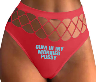 Cum In My Married Pussy - Red Fishnet Thong