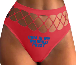 Cum In My Married Pussy - Red Fishnet Thong