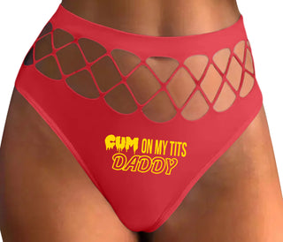 Cum On My Tits Daddy - Red Fishnet Thong