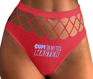 Cum On My Tits Master - Red Fishnet Thong
