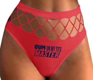Cum On My Tits Master - Red Fishnet Thong